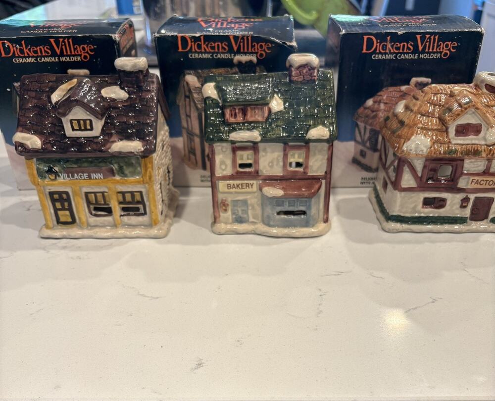 Dickens Village, Ceramic Candle Holders, Christmas Village, Lot Of 3, Retired